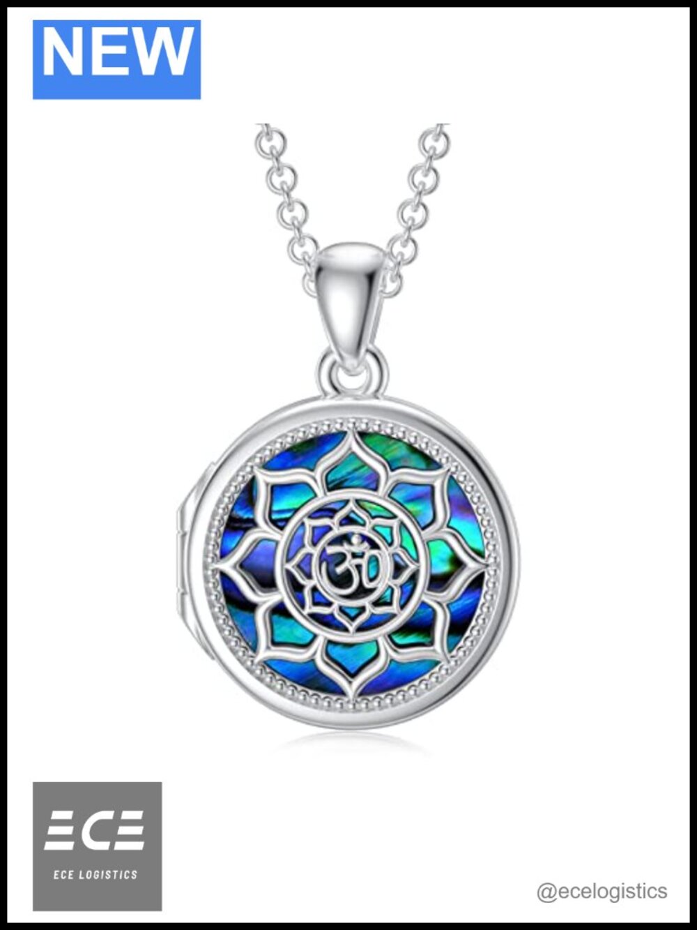 Sterling Silver Om Lotus Locket Necklace Holds Picture 18+2" Chain